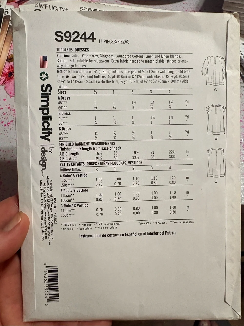 BN UNCUT SIMPLICITY 9244 A TODDLER DRESS SEWING PATTERNS